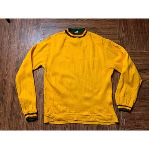 Vtg 60s Creslan Casual Yellow Green Shirt long Sleeve Ringer Sweater sz L (READ)